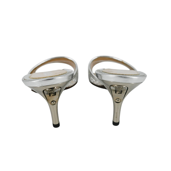 Fendi Silver Metallic Woven Leather Mules Size 37 - Picture 3 of 16